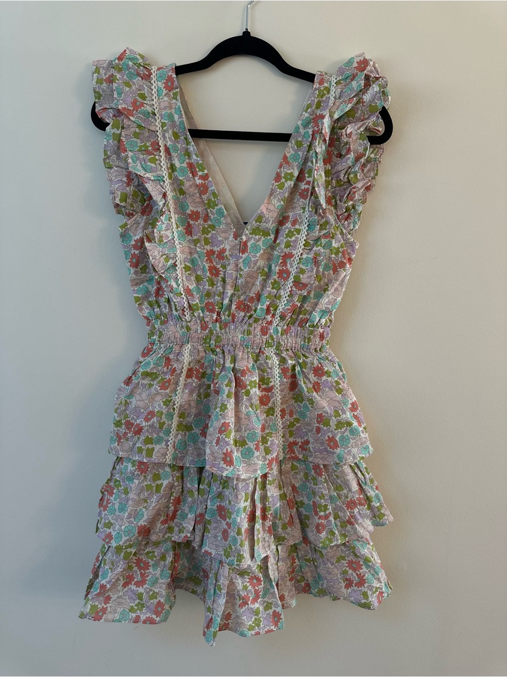 Anthropologie Love the Label Ines Floral Ruffle Tiered Mini Dress Size XS